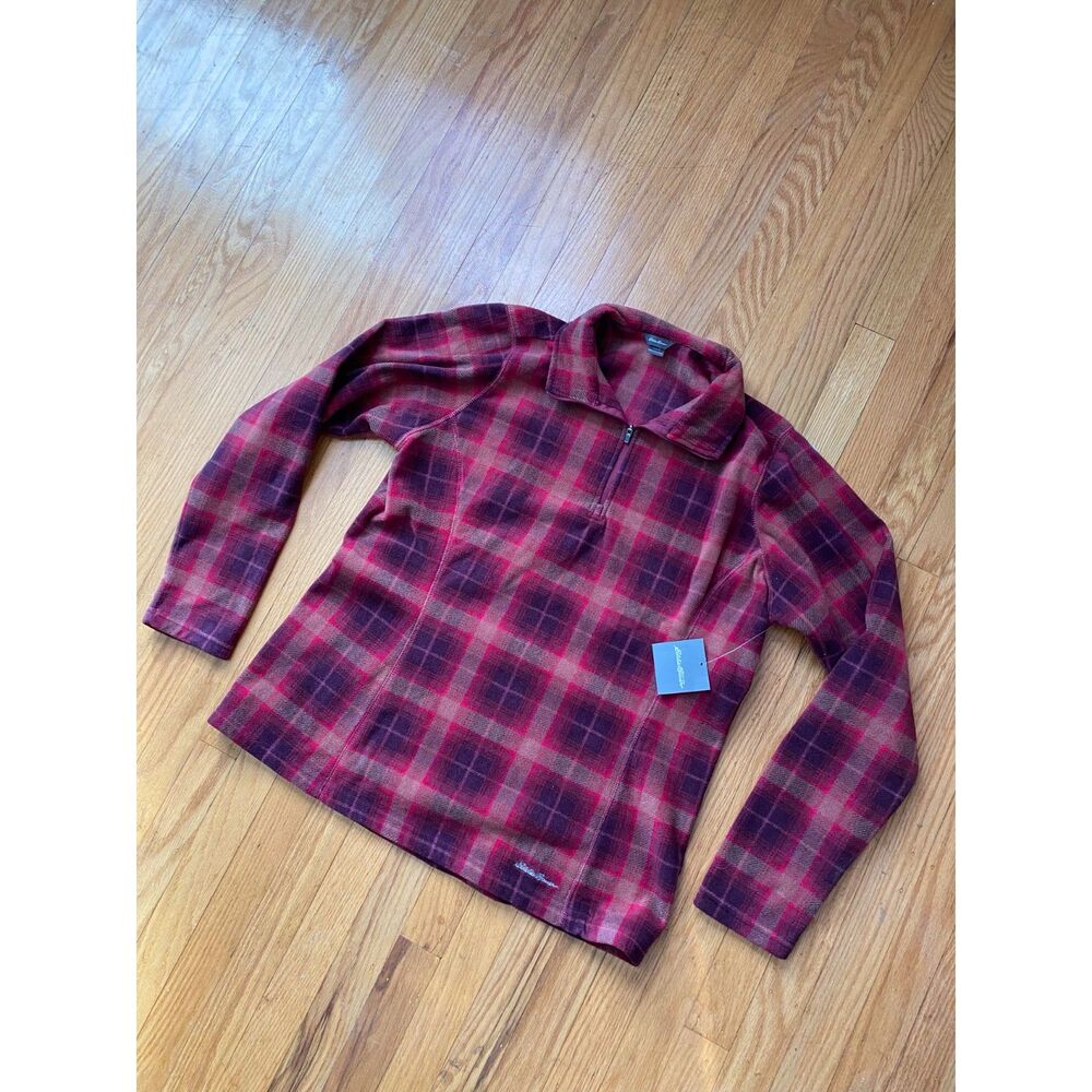Eddie Bauer Checkered Pink Fleece Jacket Quarter Zip